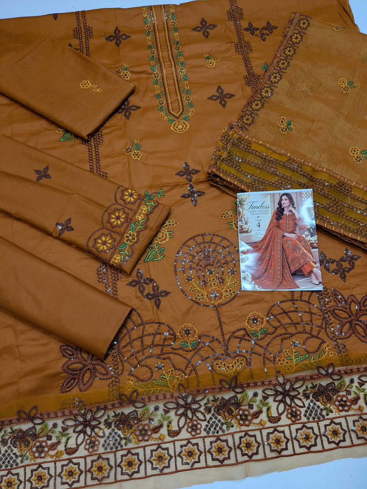 MAHIRA 04 MARIGOLD LAWN COTTON DRESS WITH CHIFFON DUPPATA