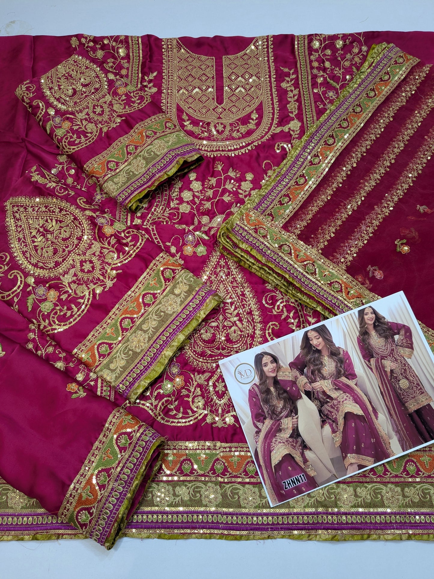 ANEELA SABOOR CHARMEUSE SILK EMBROIDERED DRESS