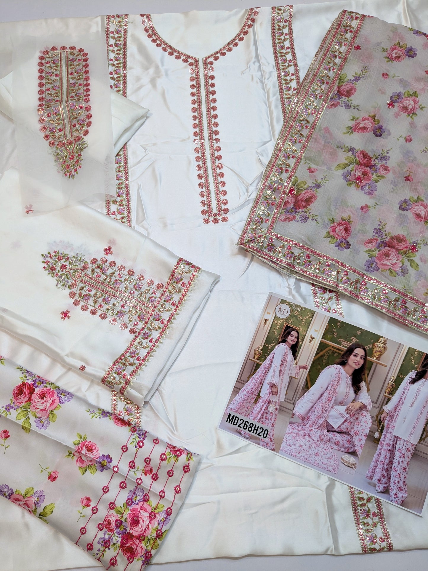 ANEELA INSPIRED WHITE SILK EMBROIDERED