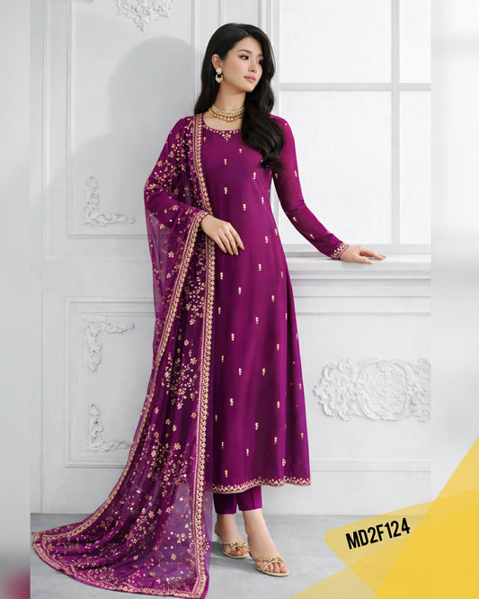 KHIMKHUAB PURPLE CHIFFON EMBROIDERED
