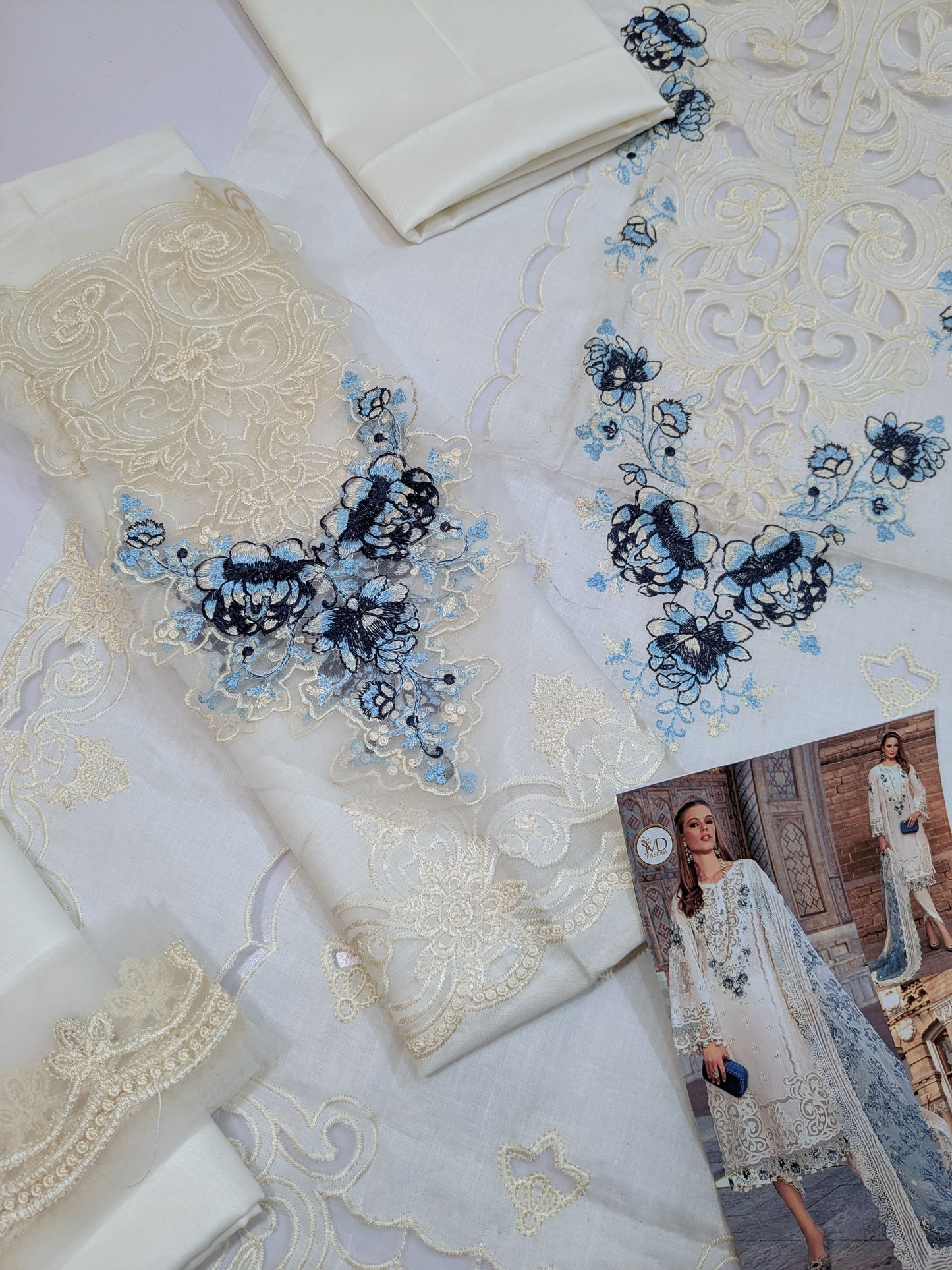 MARIA B LUXURIOUS LAWN WHITE AND BLUE