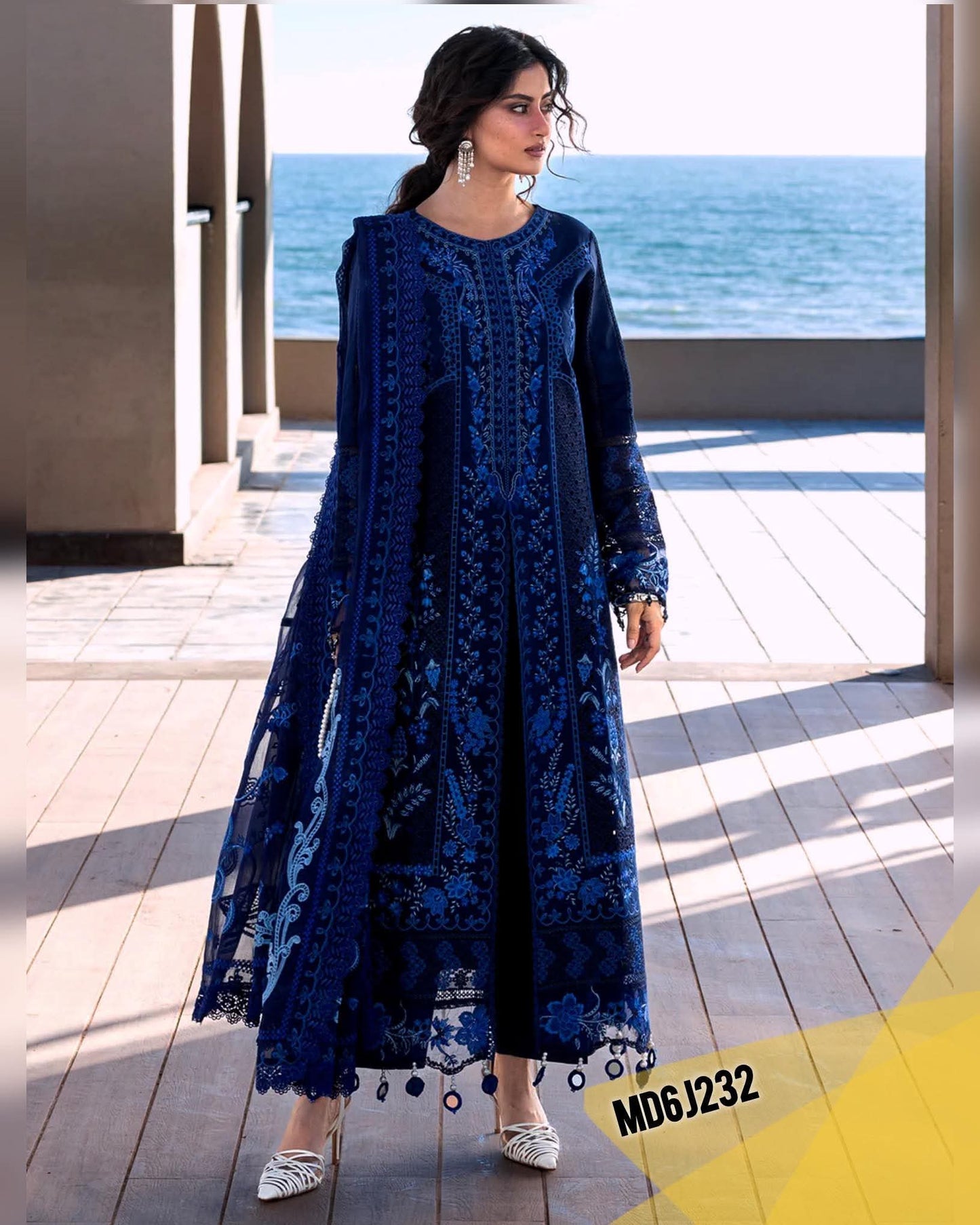 MAHNUR SAJJAL BLUE CHIKENKARI LAWN EMBROIDERED