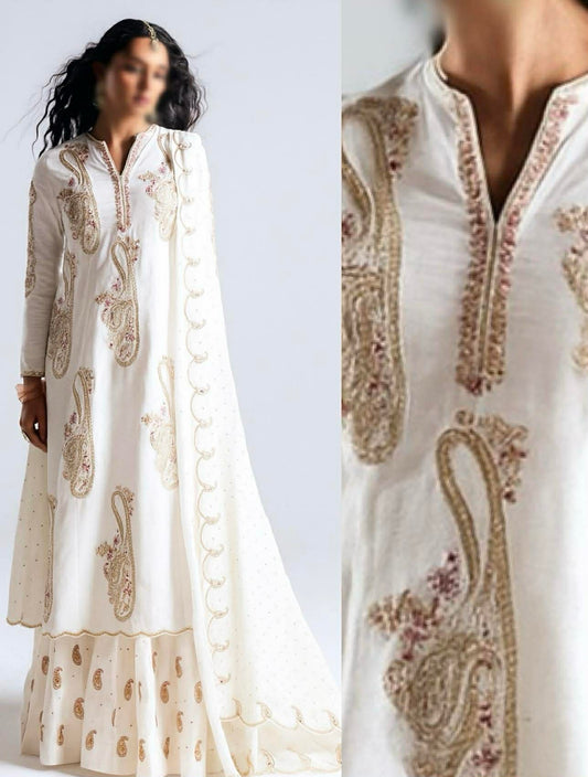 ZARA SHAHJAHAN SILK EMBROIDERED CREAM 3pcs