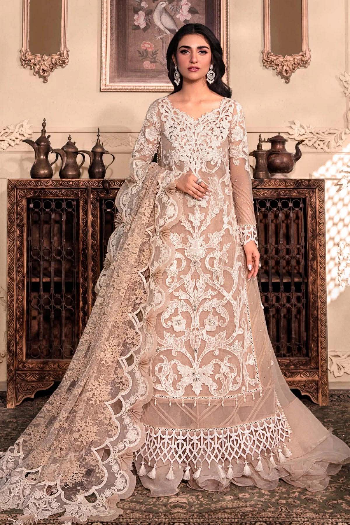 MARIA B SKIN BEIGE LUXURIOUS EMBROIDERED ORGANZA