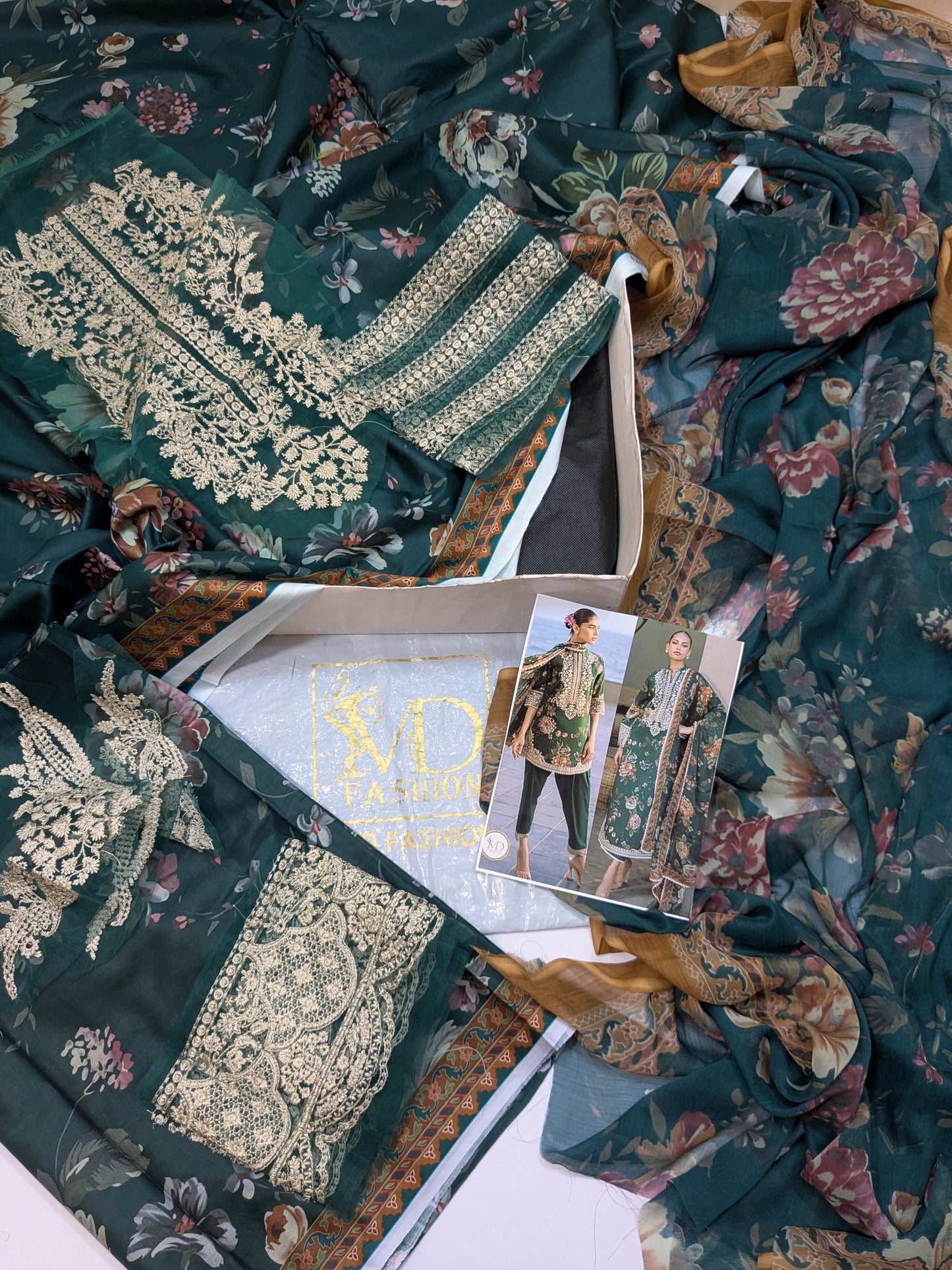 ZAINAB CHOTANI GREEN LAWN EMBROIDERED DRESS