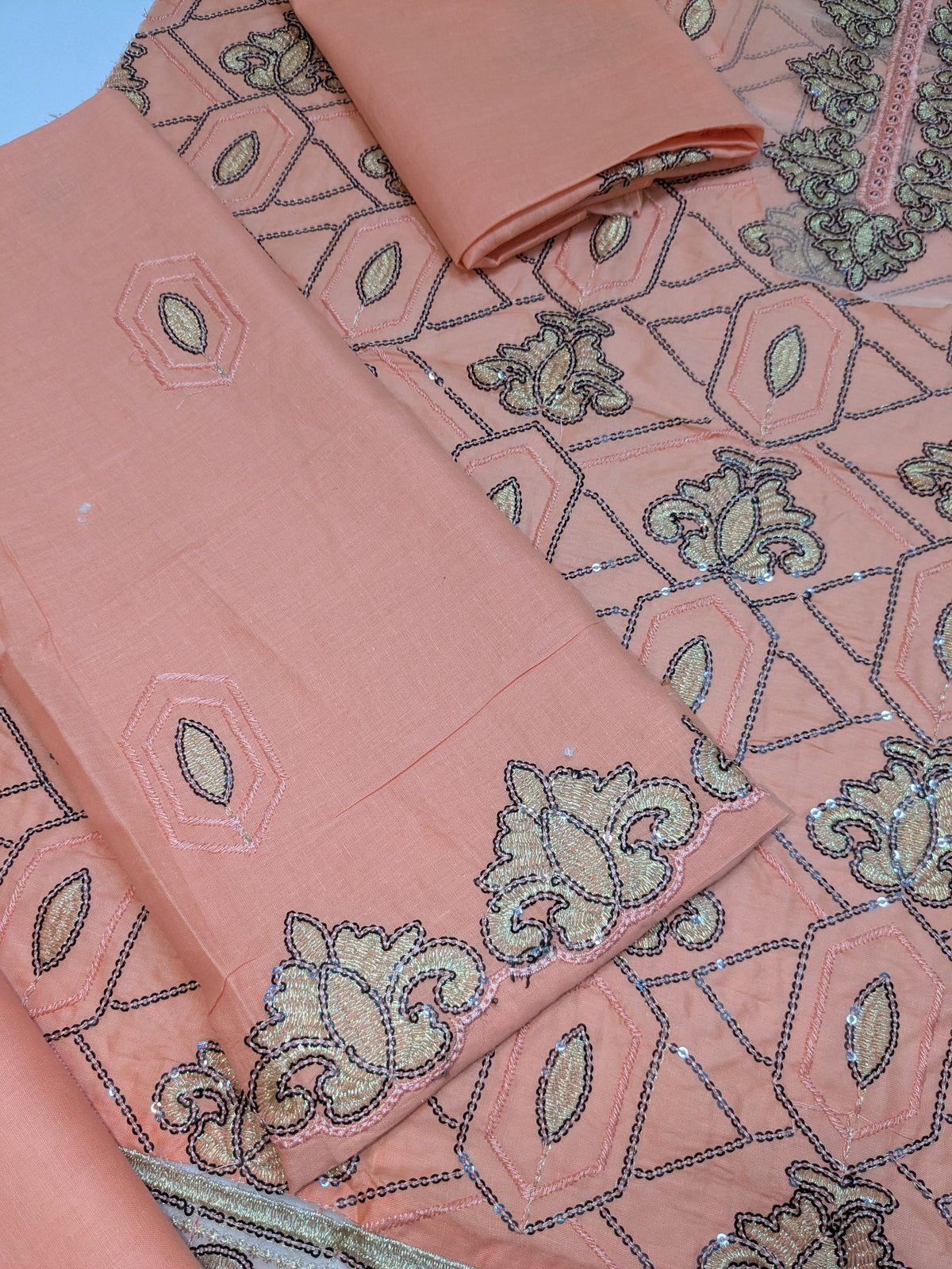 MAHIRA 06 CORAL PEACH LAWN COTTON DRESS WITH CHIFFON DUPPATA
