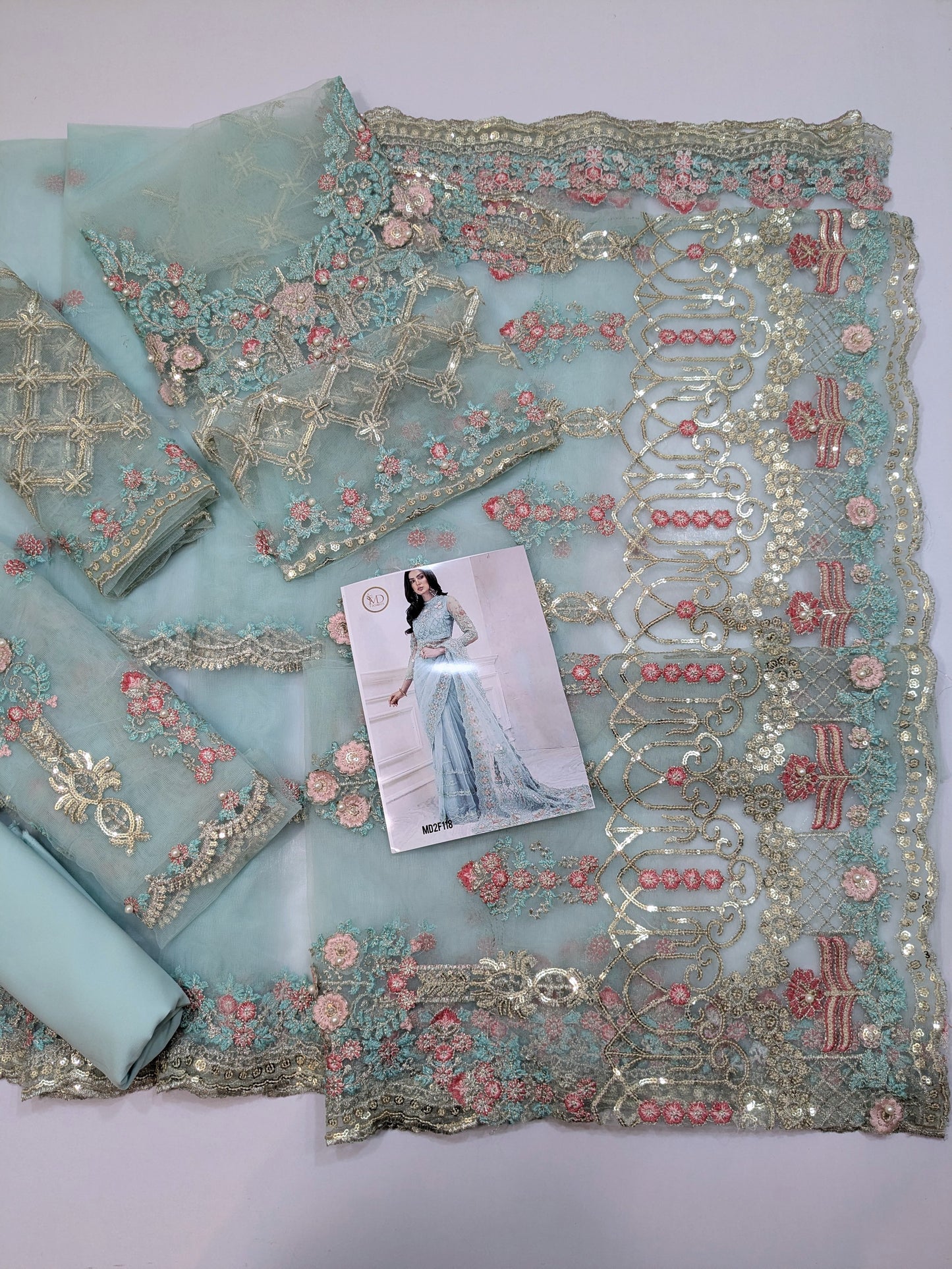 MARIA B SEA NET EMBROIDERED SAREE