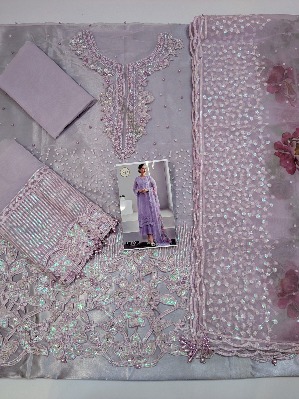 BAROQUE PEARL LAVENDER ORGANZA EMBROIDERED