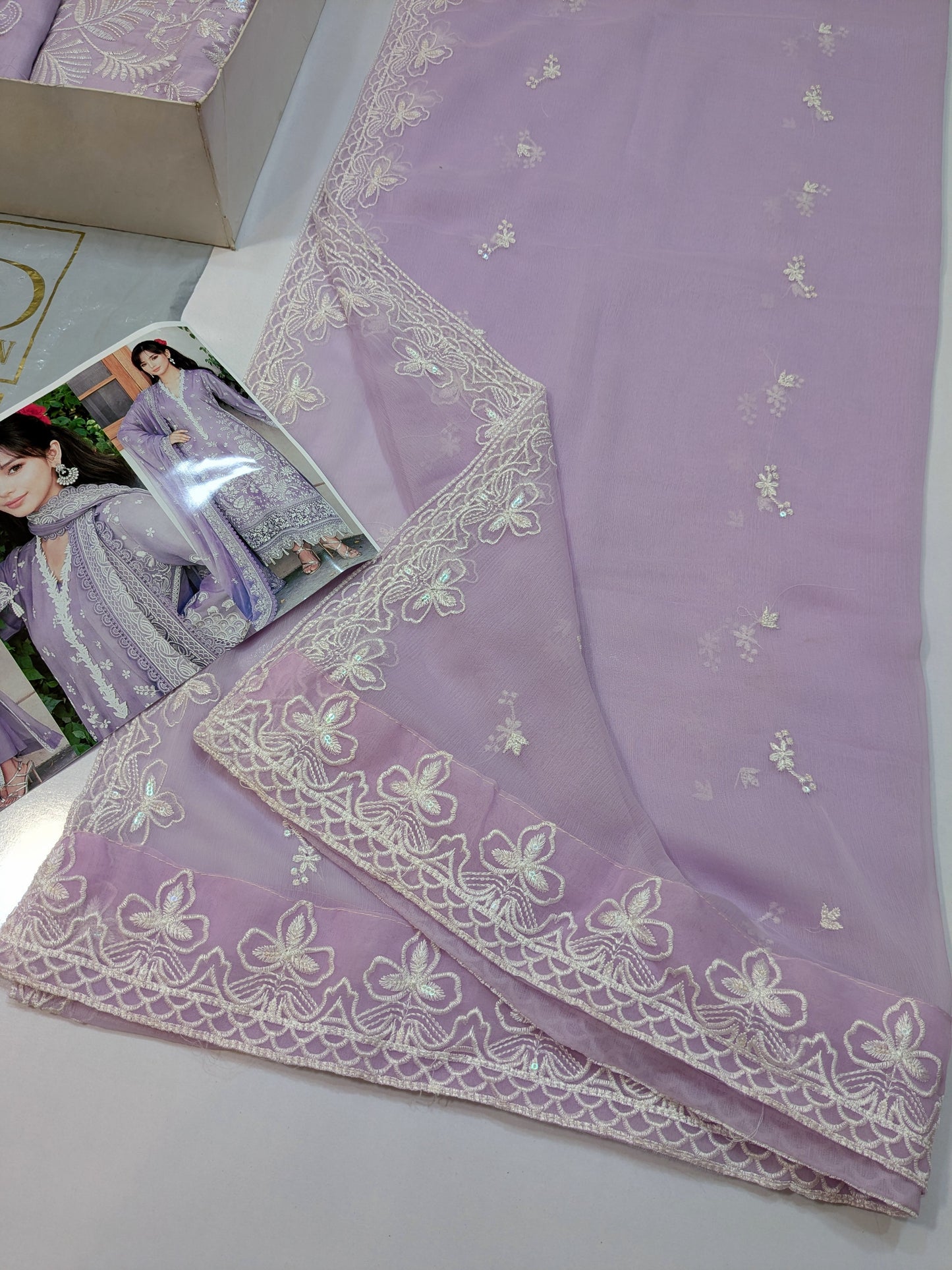 MAHIRA LUXURY LAWN LILAC WITH WHITE EMBROIDERY