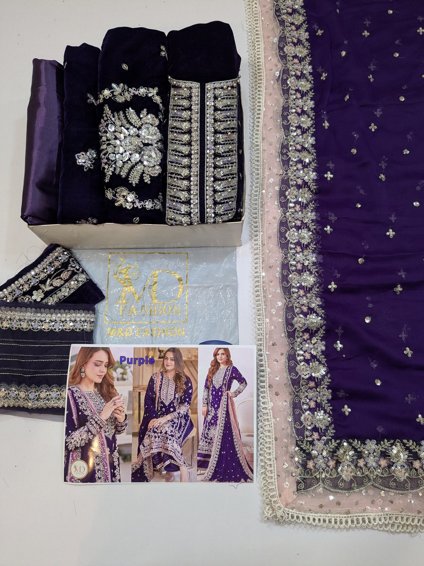 ANEELA SUMBUL PURPLE VELVET 3PC UNSTICH