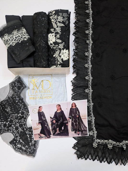 MARIA B BLACK LAWN CHIKENKARI EMBROIDERED