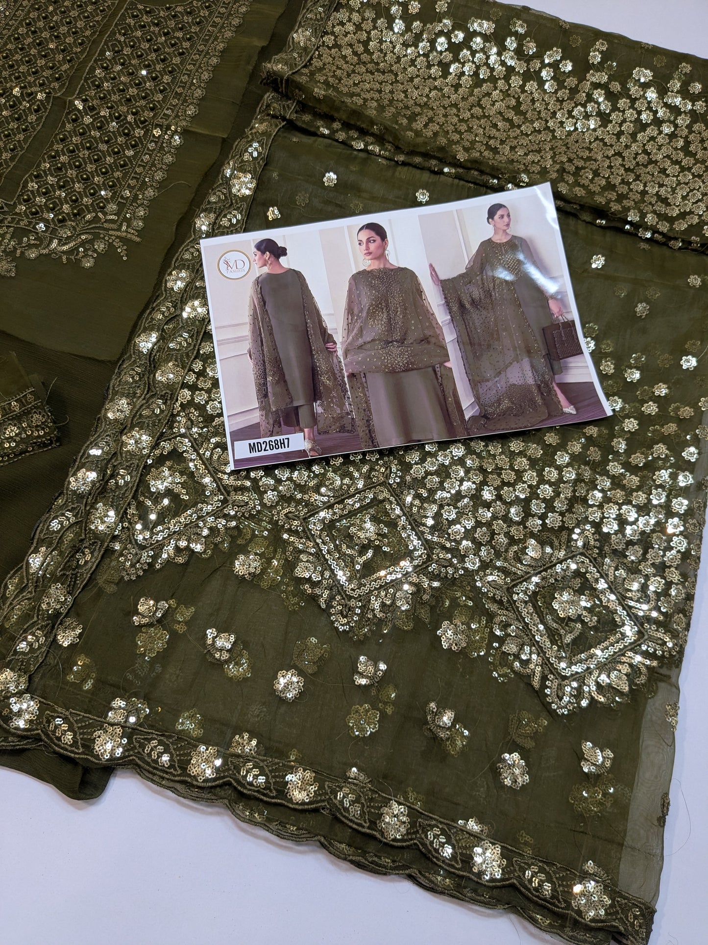 BAROQUE INSPIRED MEHANDI CHIFFON EMBROIDERED