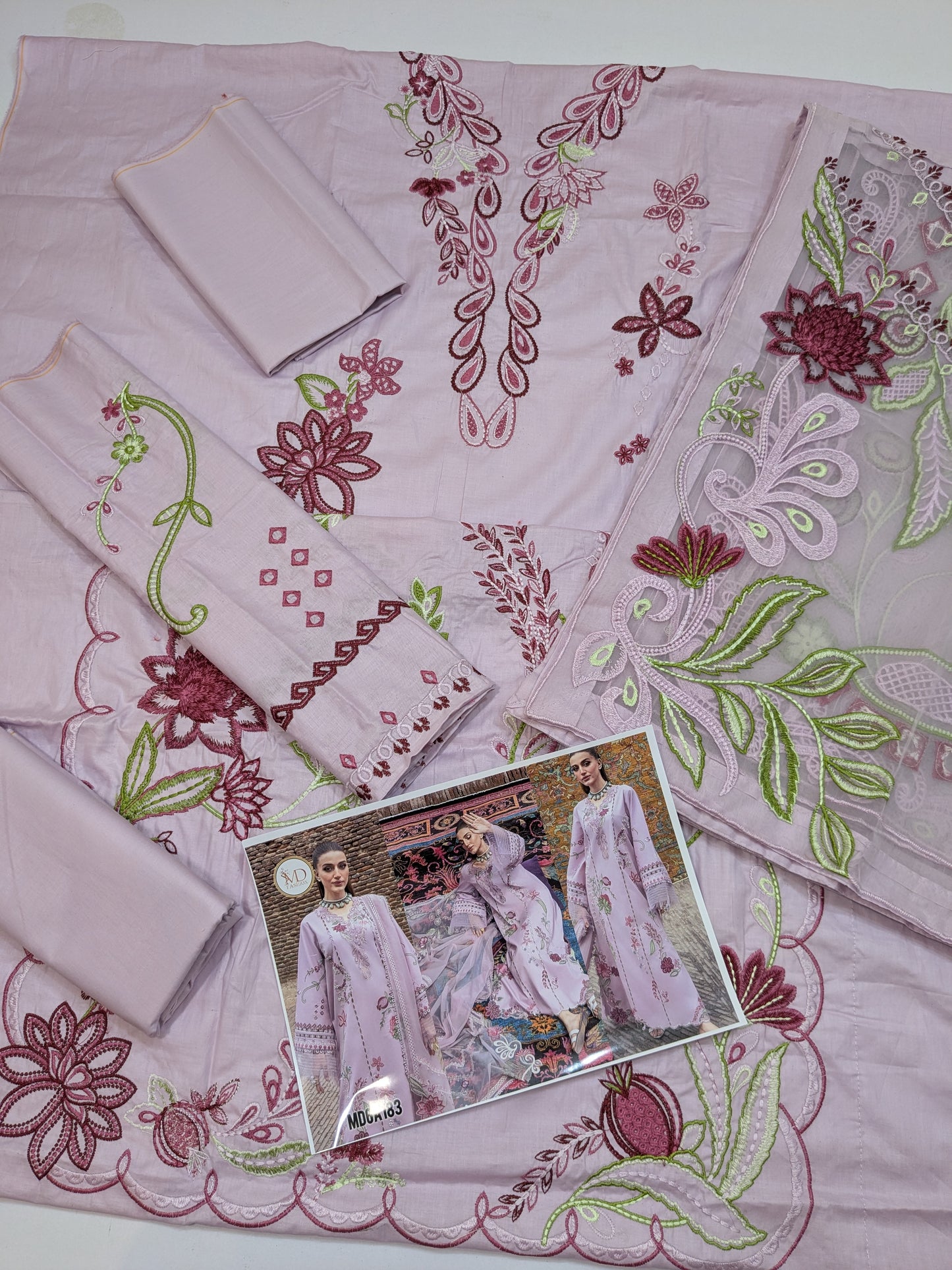 CRIMSON TASAWAR MIRROR GARDEN LAWN EMBROIDERED