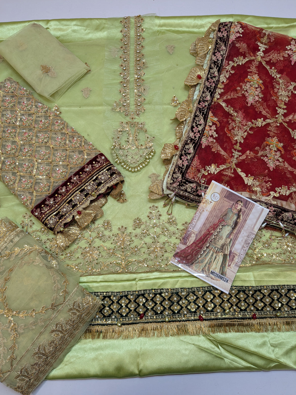 MARIA B INSPIRED CORAL IN SEA GREEN GHARARA