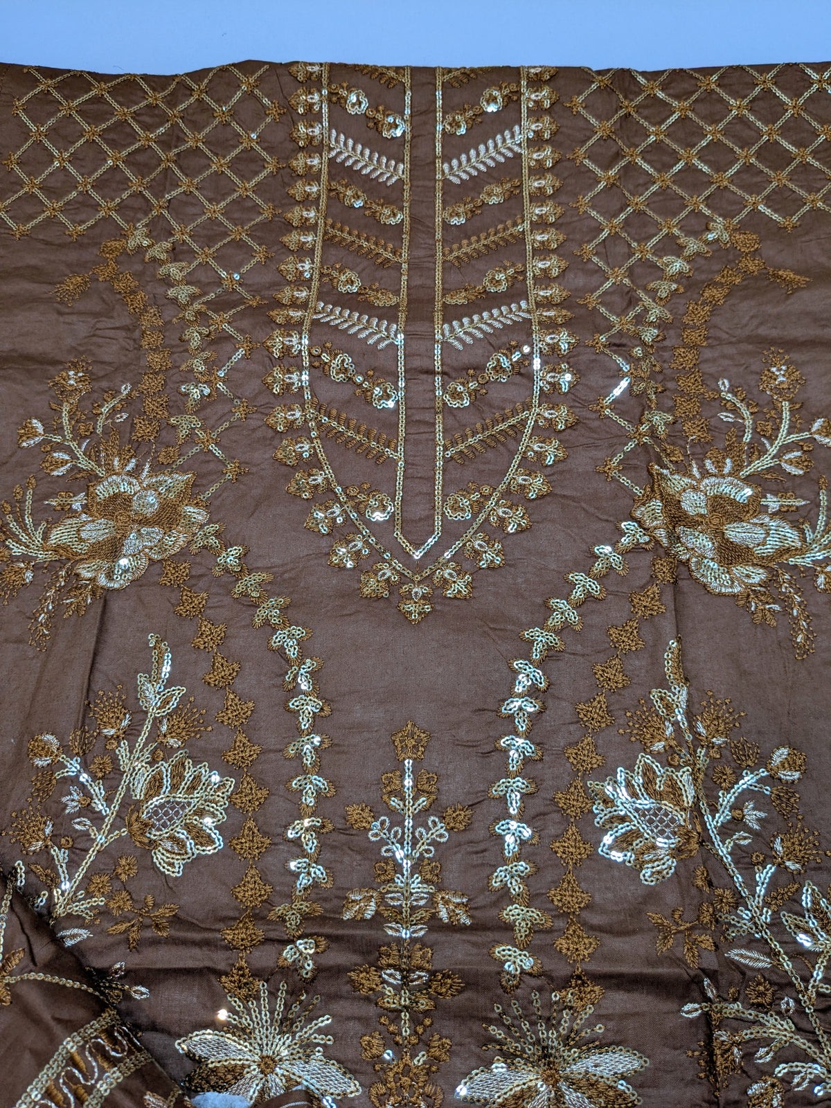 TIMELESS 21 BROWN LAWN COTTON WITH ORGANZA DUPPATA