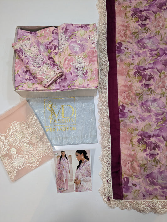 MOTIF CHIKENKARI WITH SOFT PRINTED LAWN 3ps