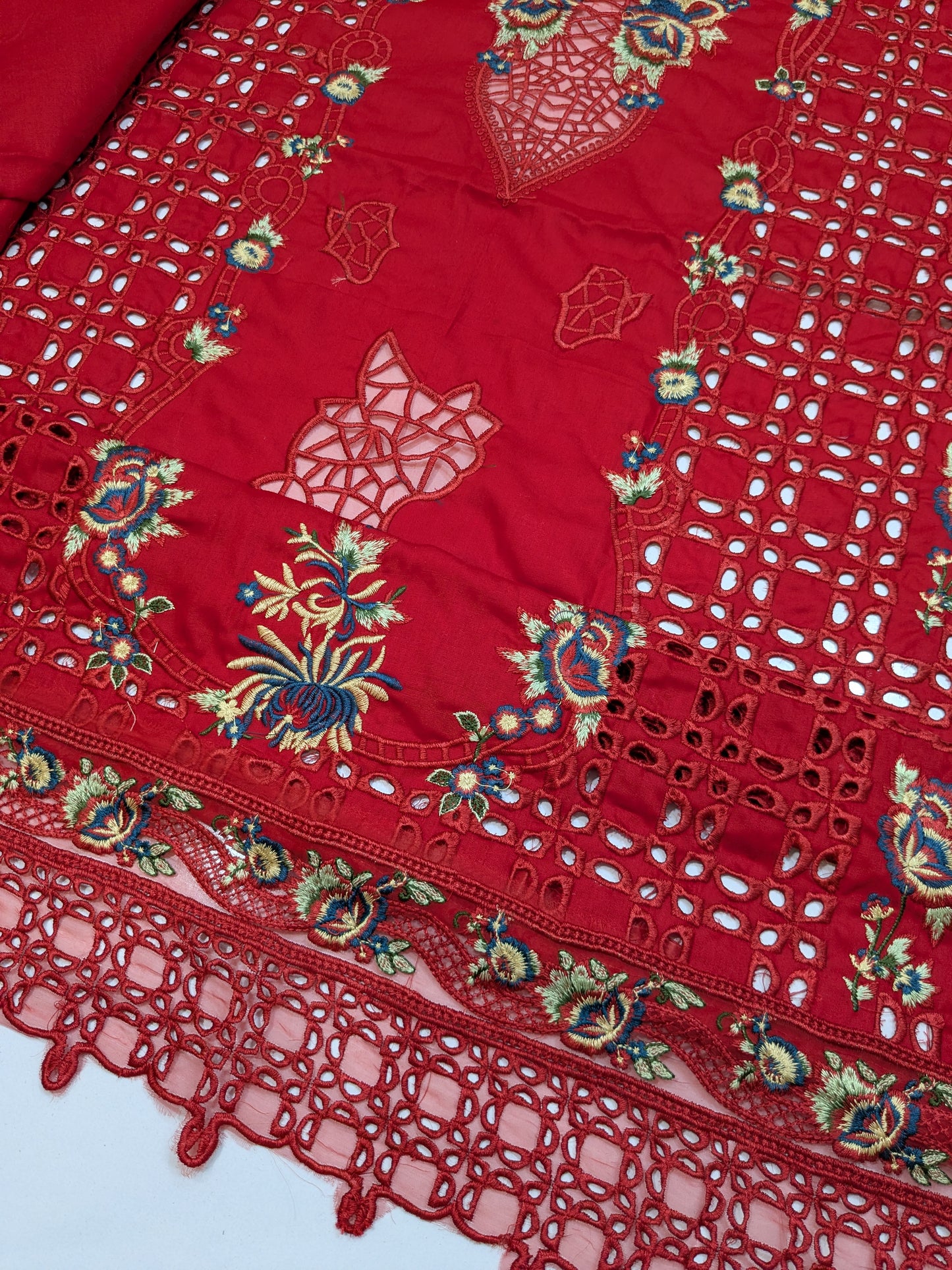 ANEELA RED CHIKENKARI EMBROIDERED
