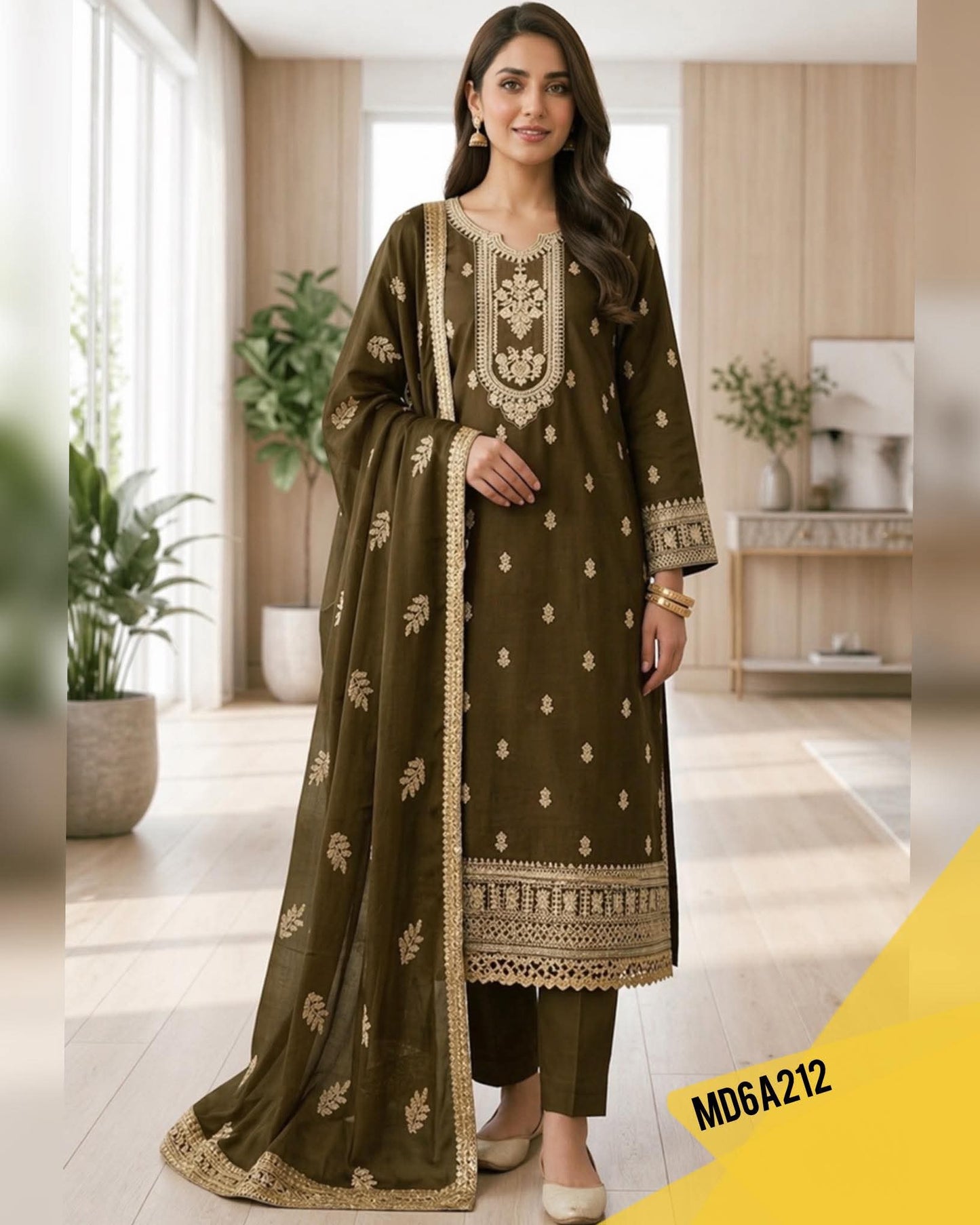 KUAWB COLLECTION MEHANDI LAWN COTTON