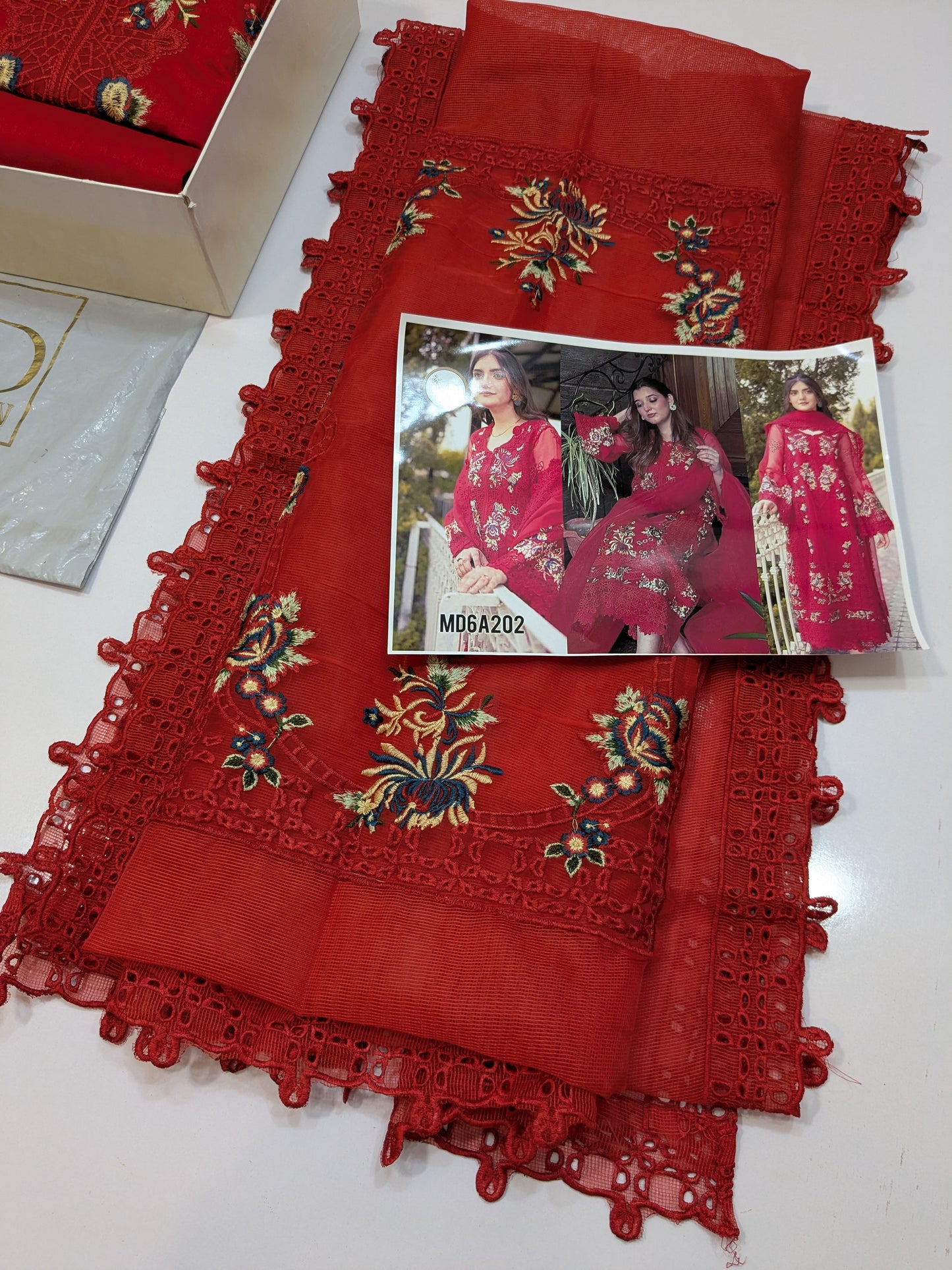 ANEELA RED CHIKENKARI EMBROIDERED