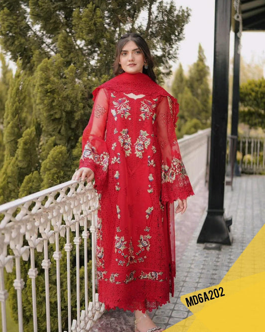 ANEELA RED CHIKENKARI EMBROIDERED
