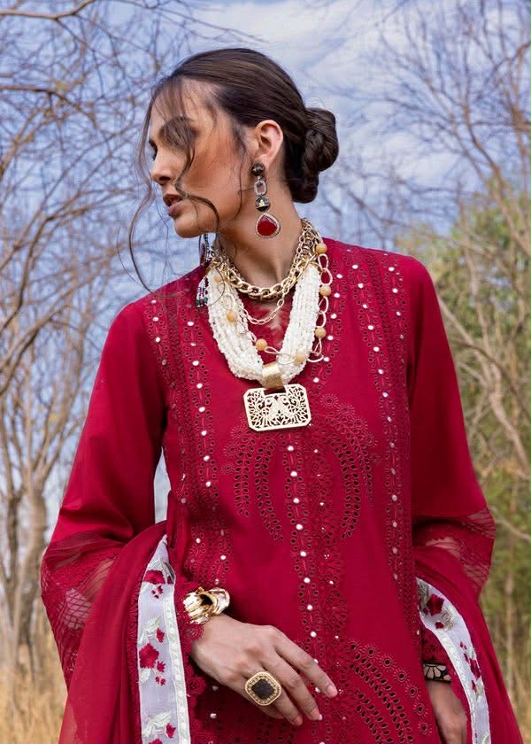 SAIRA SHAKIRA SHAMS CHIKENKARI LAWN RED WHITE
