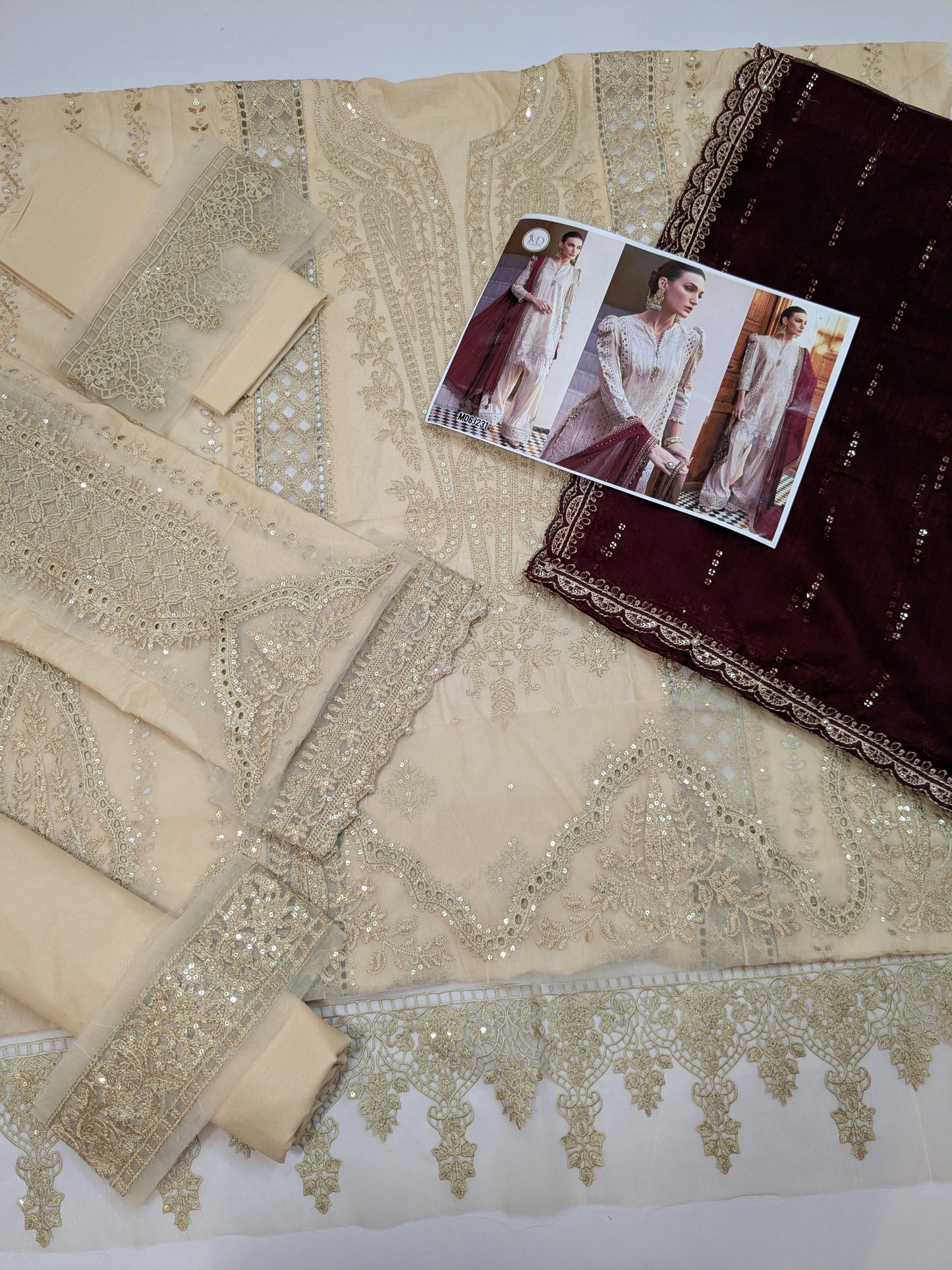 Maria b skin with maroon chikenkari lawn