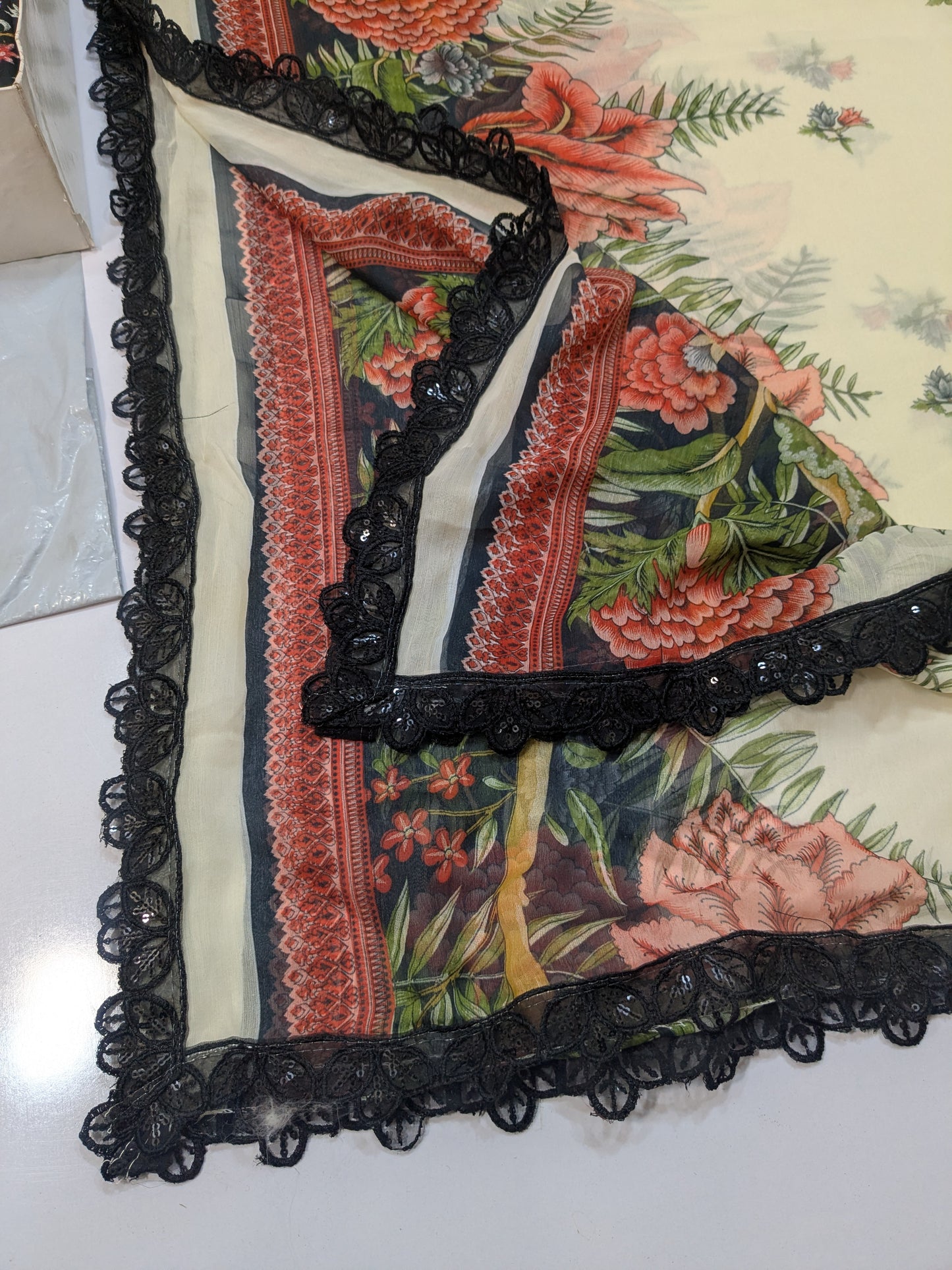 MARIA B BLACK 27B LAWN DRESS WITH READY CHIFFON DUPPATA MAROON