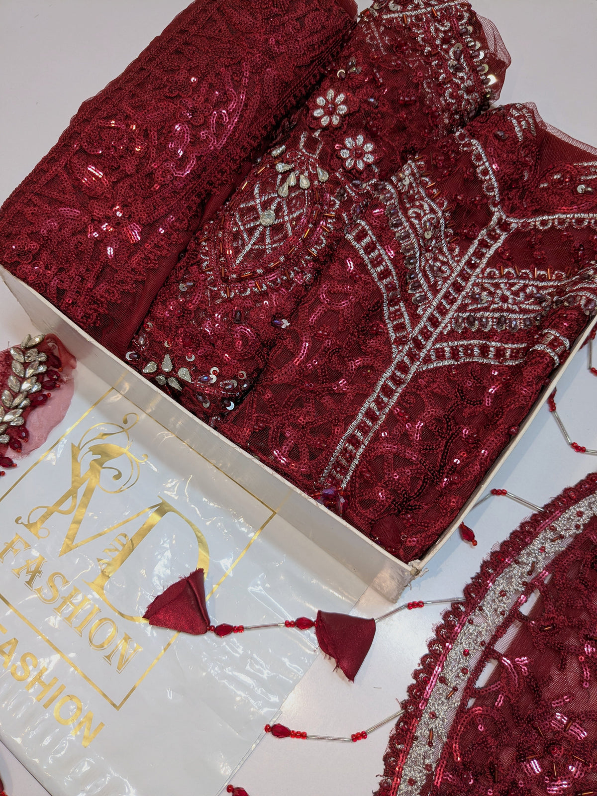 MARIA B INSPIRED MAROON NET SAREE