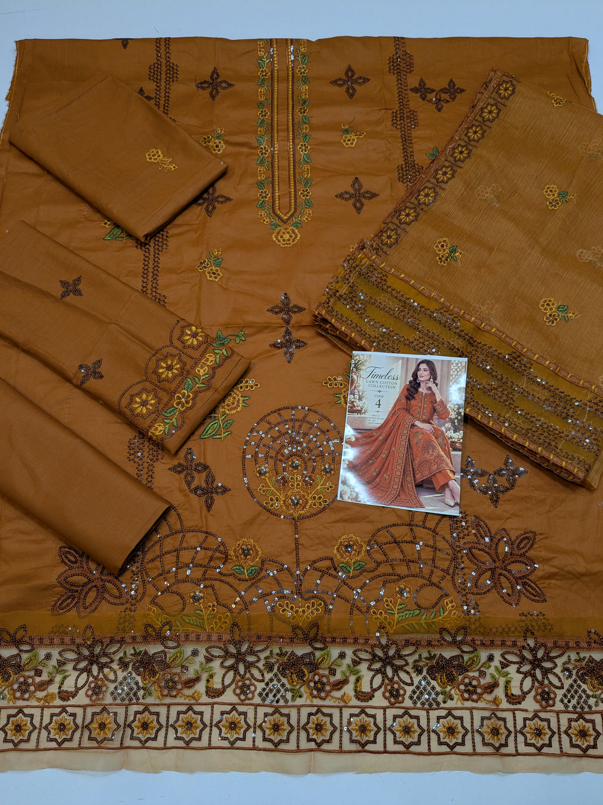 MAHIRA 04 MARIGOLD LAWN COTTON DRESS WITH CHIFFON DUPPATA