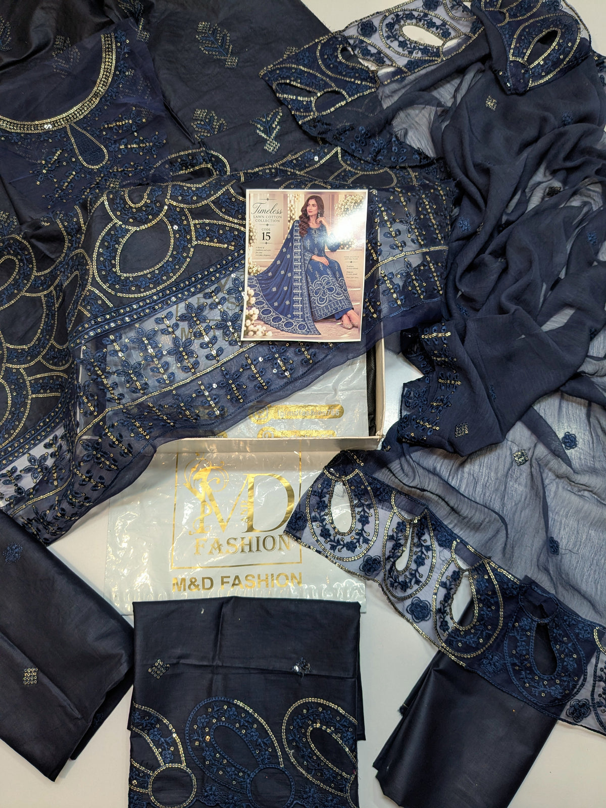 TIMELESS 15 INK BLUE LAWN COTTON WITH CHIFFON DUPPATA