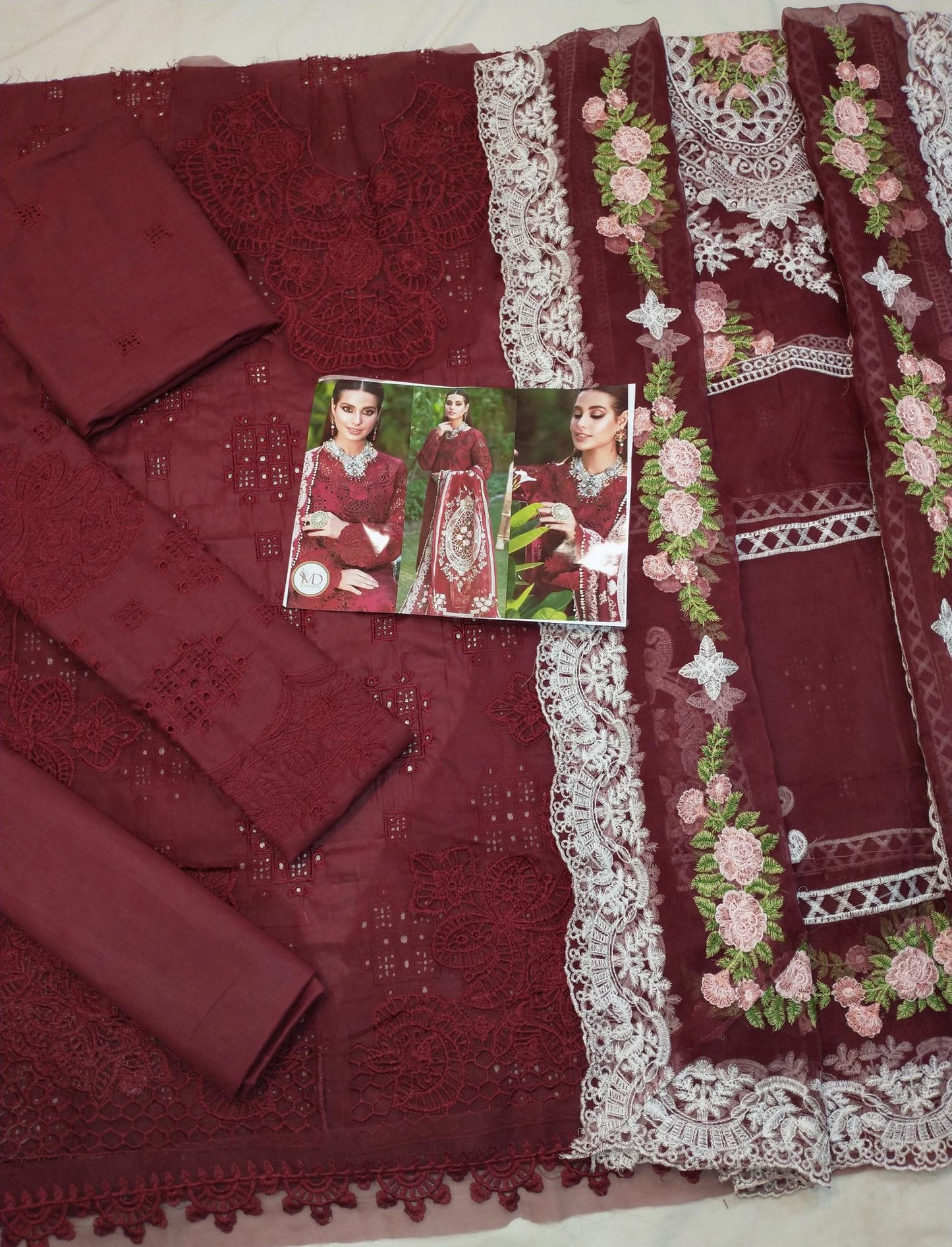 KAHF MAROON LUXURIOUS LAWN WITH HEAVY EMBROIDERED DUPPATA