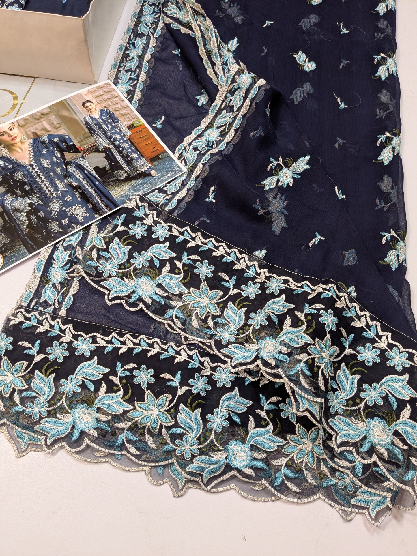 KAHF AZURE BLUE KHADDAR EMBROIDERED DRESS