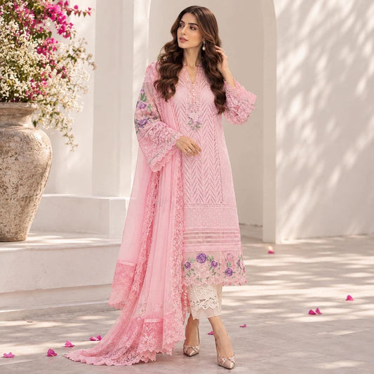 ADAN LIBAS INSPIRED PINK LAWN CHIKENKARI EMBROIDERED