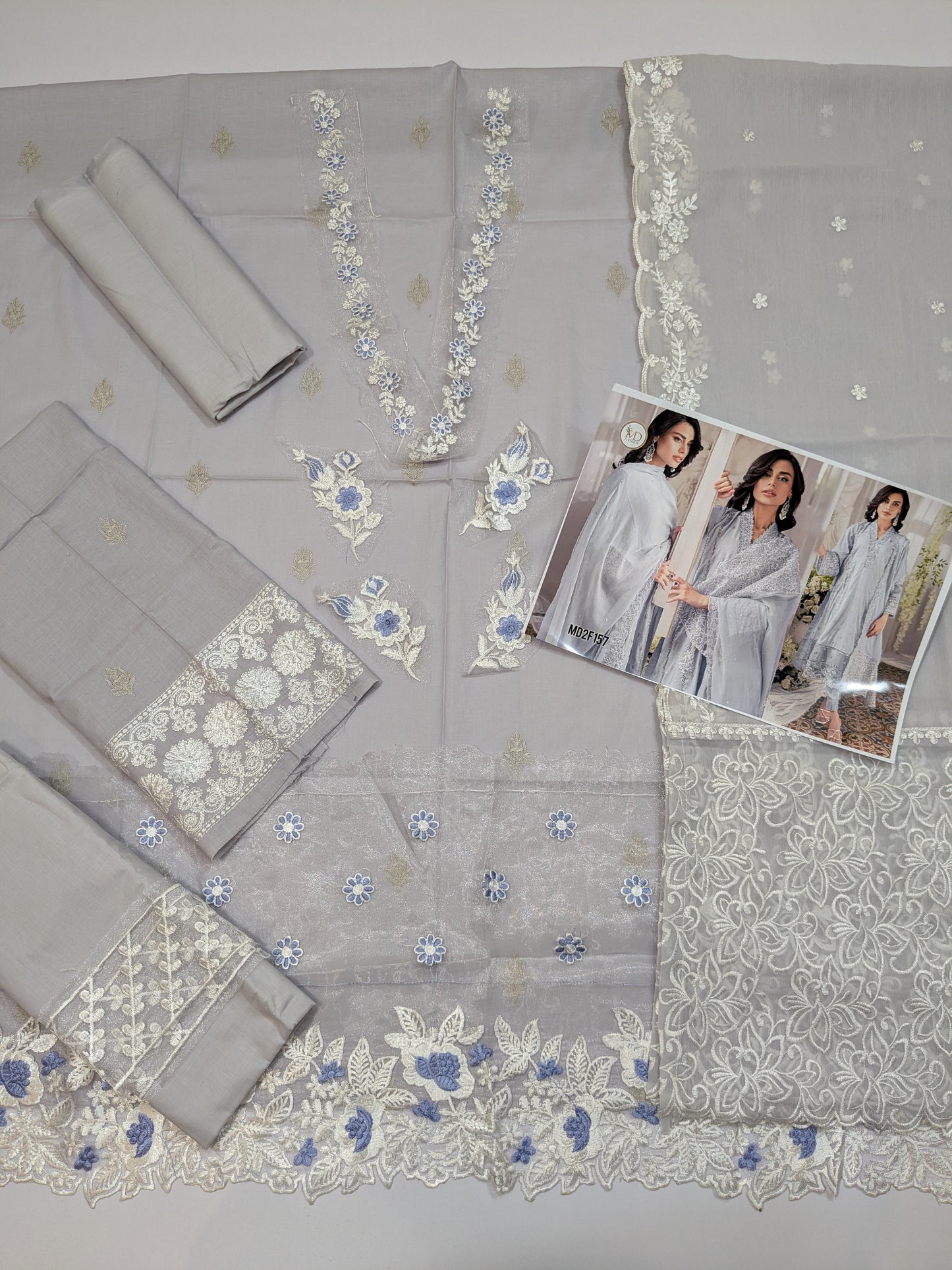 AZURE BREEZE LAWN ICE GREY EMBROIDERED