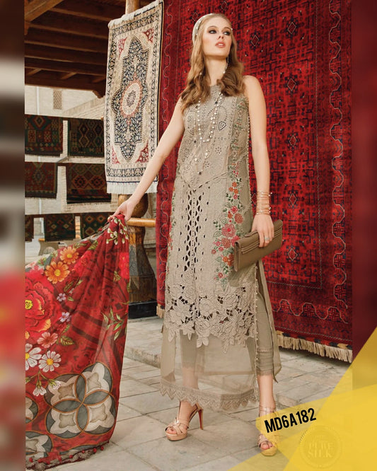 MARIA B BROWN CHIKENKARI EMBROIDERED LAWN