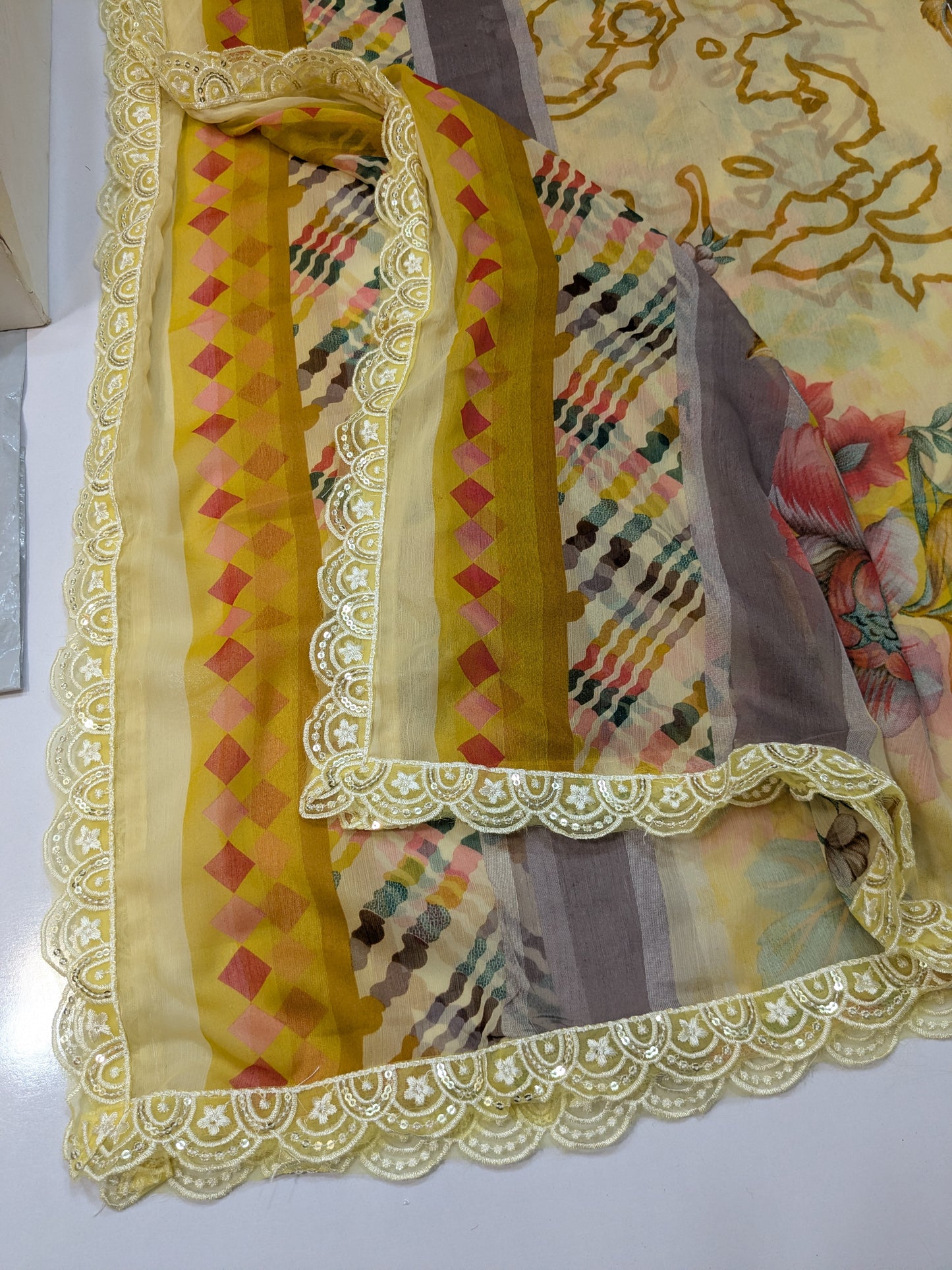 BINILYAS LEMON PRINTED EMBROIDERED LAWN