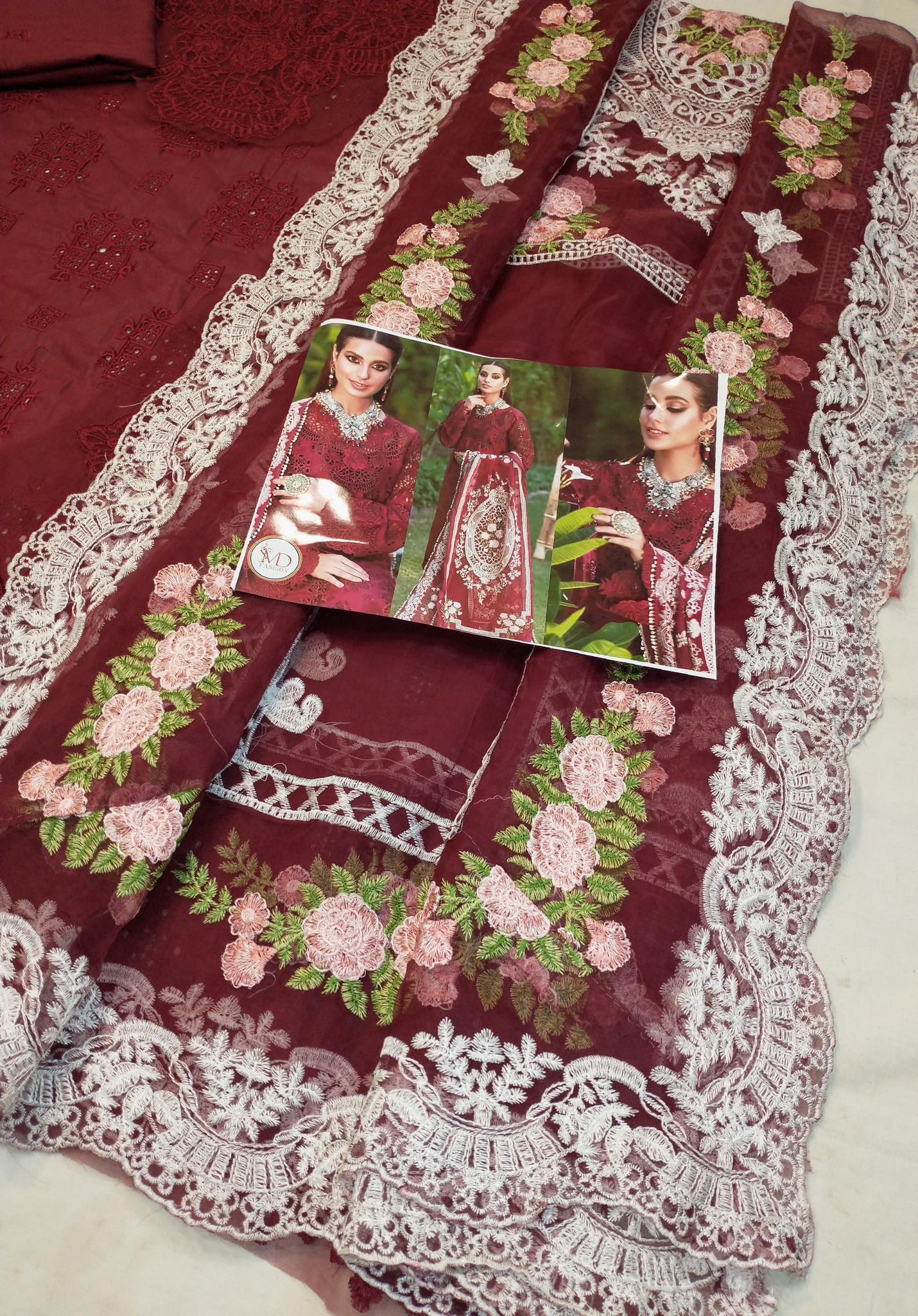 KAHF MAROON LUXURIOUS LAWN WITH HEAVY EMBROIDERED DUPPATA