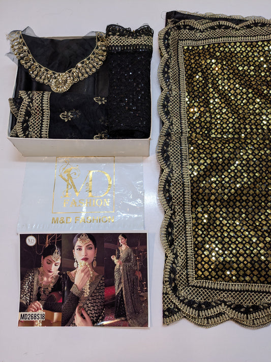 EMAN ADEEL BLACK GOLD NET SAREE