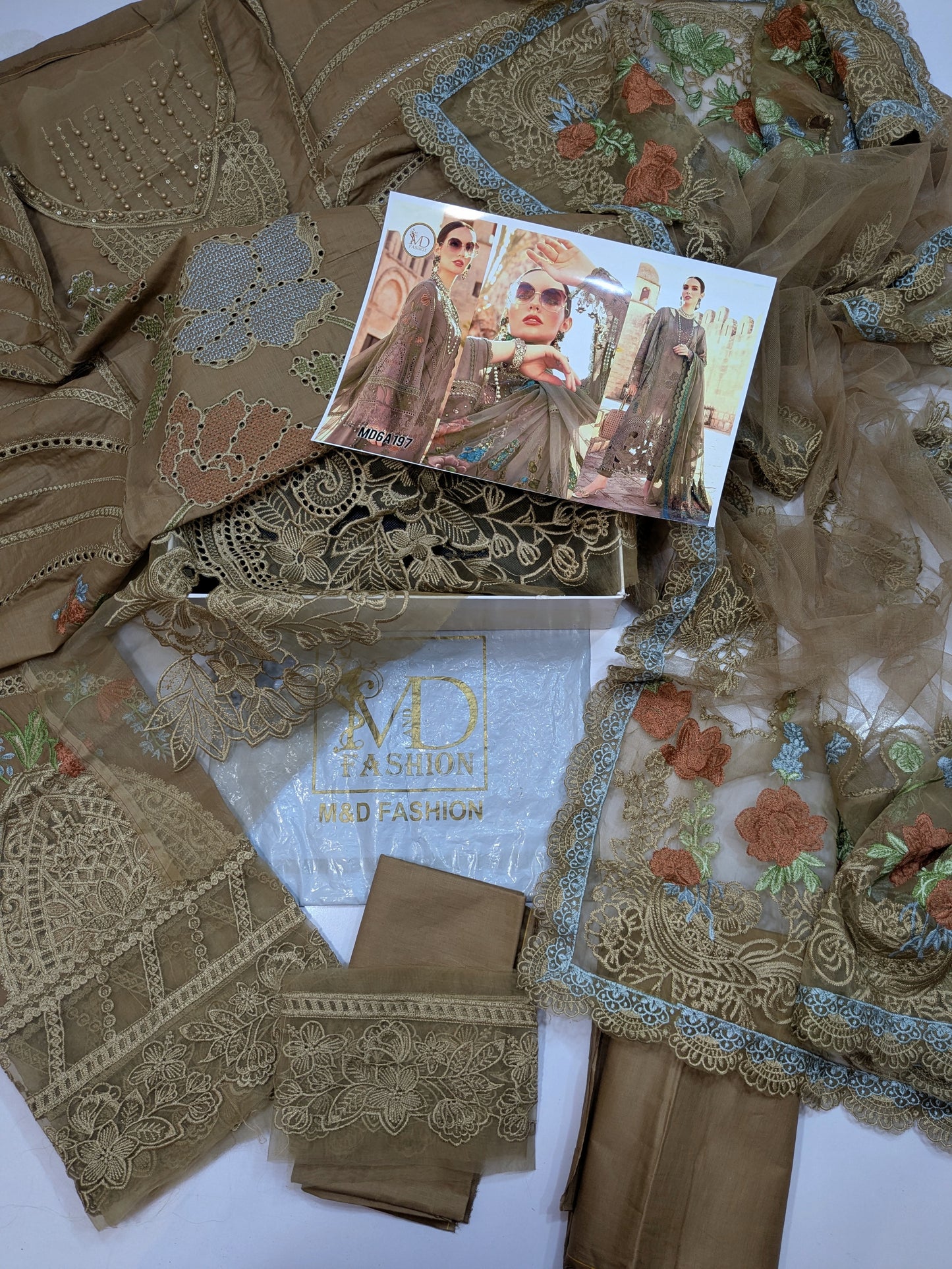 MARIA B BROWN GOLD FOREVER HIT LAWN EMBROIDERED