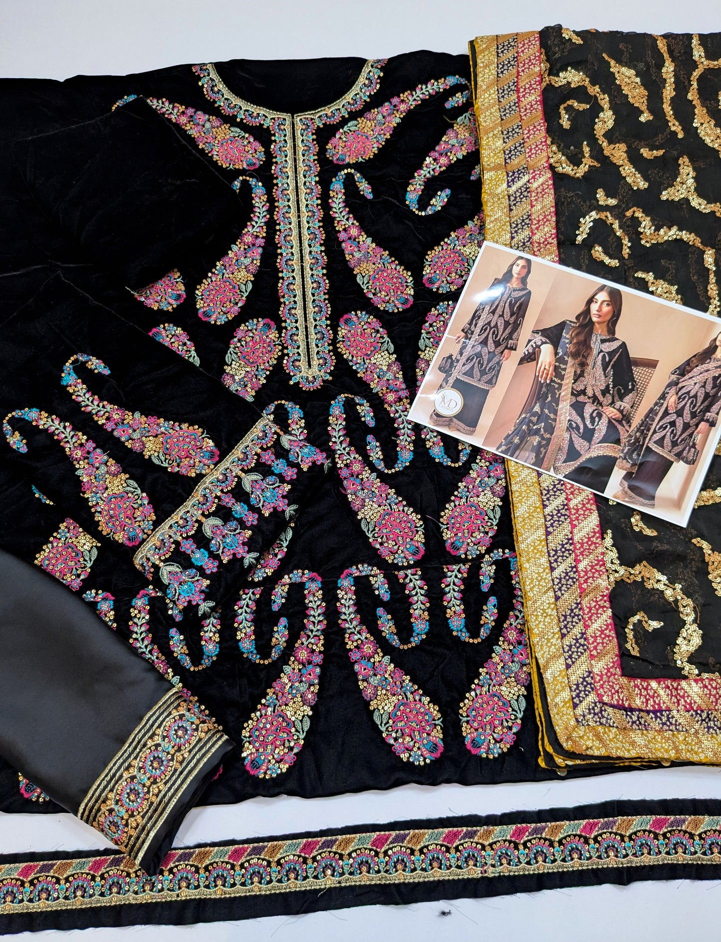 JAZMIN KAIRY MULTI EMBROIDERED VELVET 3PC