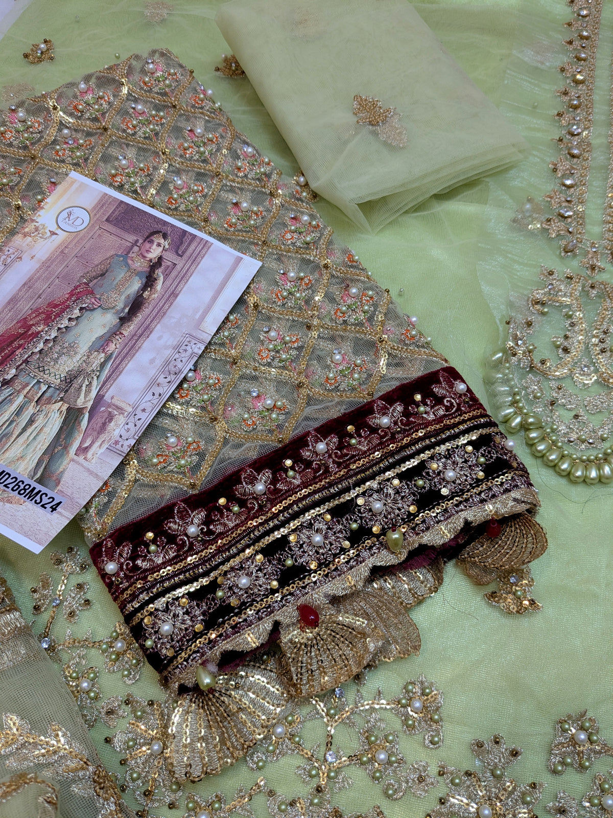 MARIA B INSPIRED CORAL IN SEA GREEN GHARARA