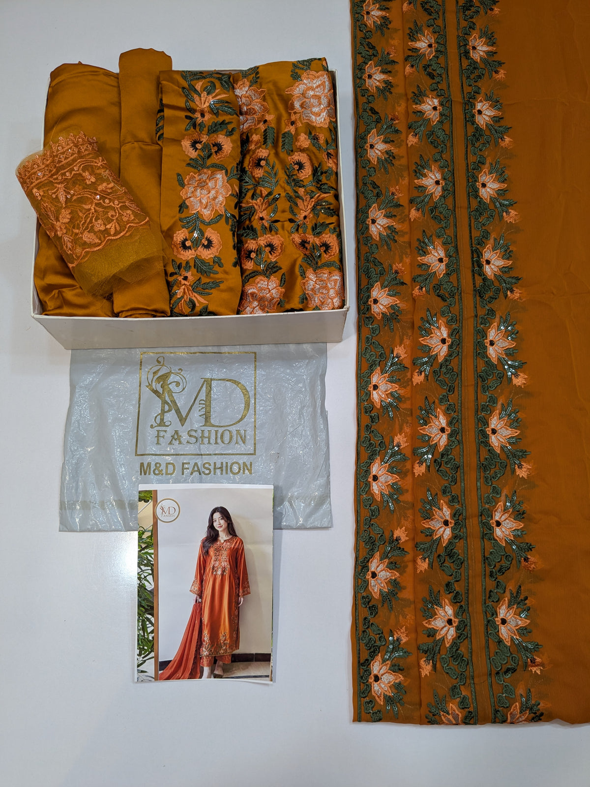 MAHIRA NOOR SILK RUST EMBROIDERED 3PCS