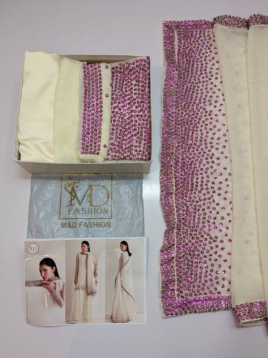 JAZMIN CHIFFON PREMIUM CREAM PLUMP SEQUENCE EMBROIDERED