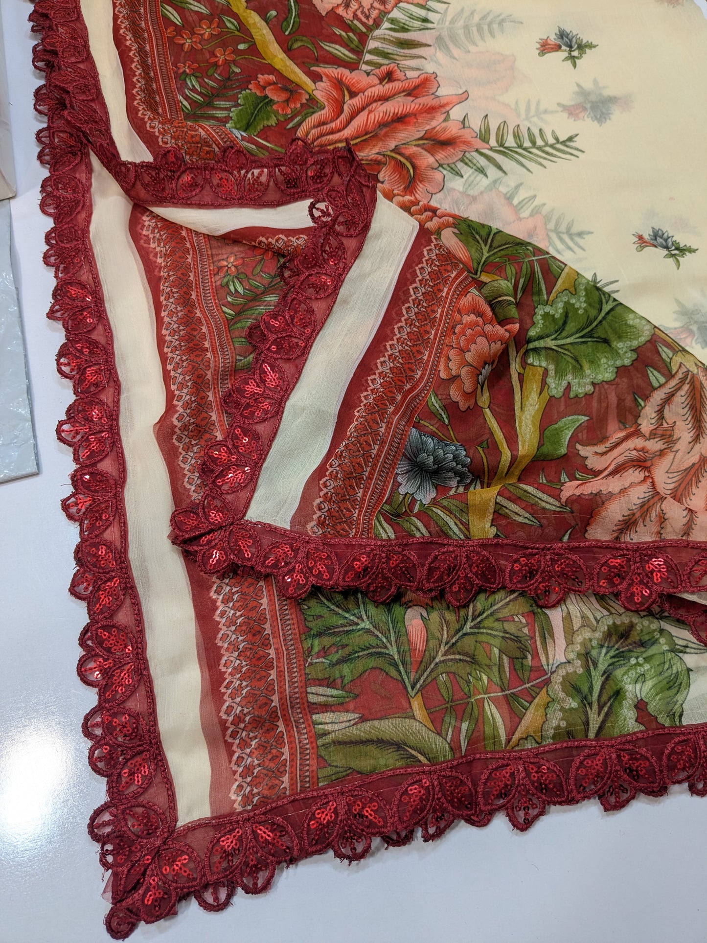 MARIA B MAROON 27A LAWN DRESS WITH READY CHIFFON DUPPATA