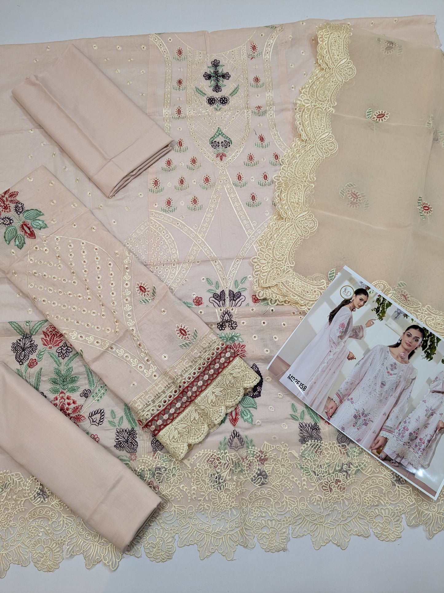 Pastels with white Luxurious chikenkari Lawn