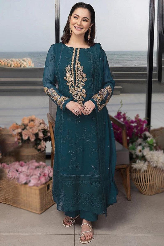 AZURE INSPIRED GREEN CHIFFON EMBROIDERED