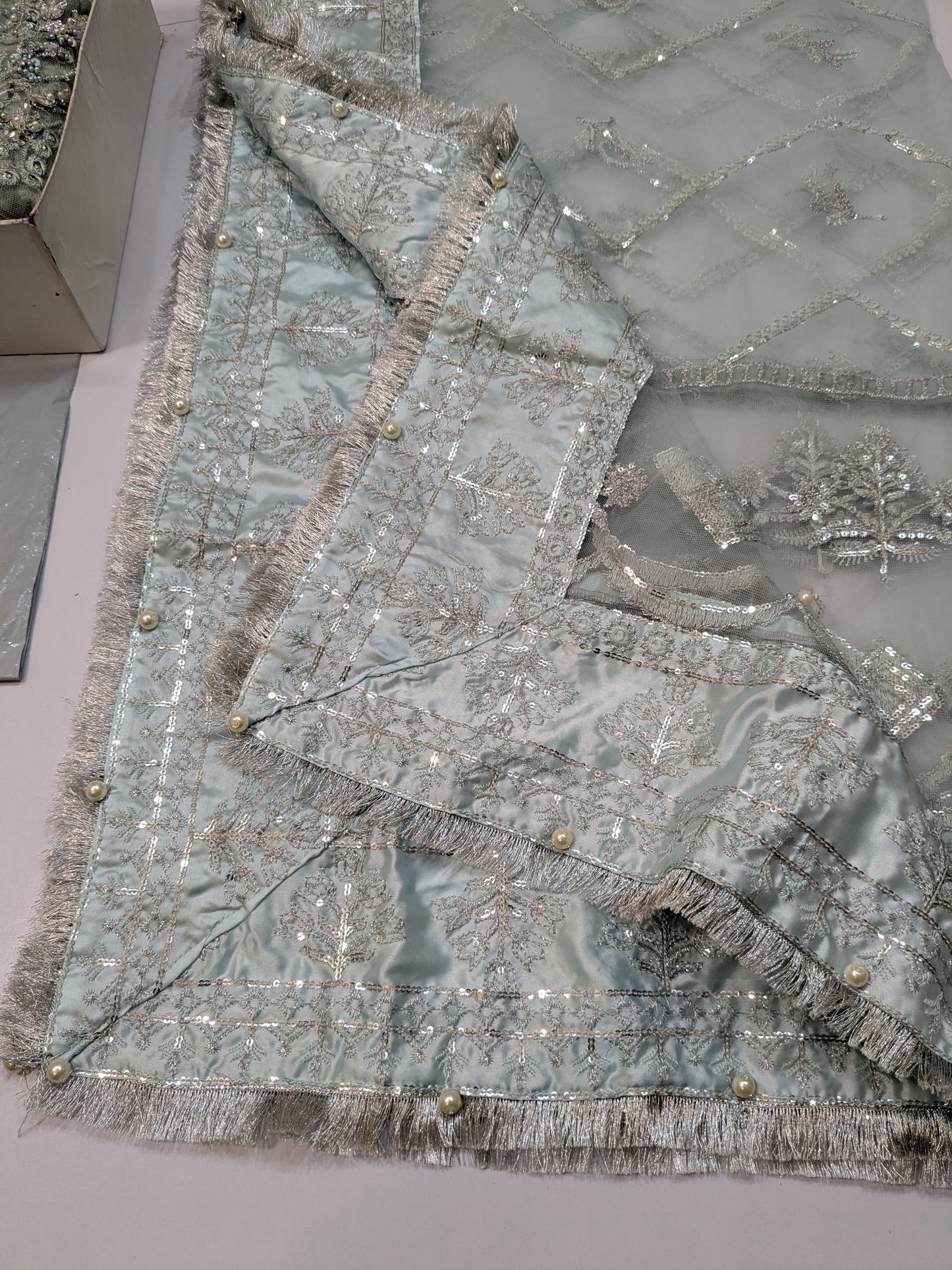 MARIA B POWDER BLUE FULL EMBELLISHED FORMAL WEAR