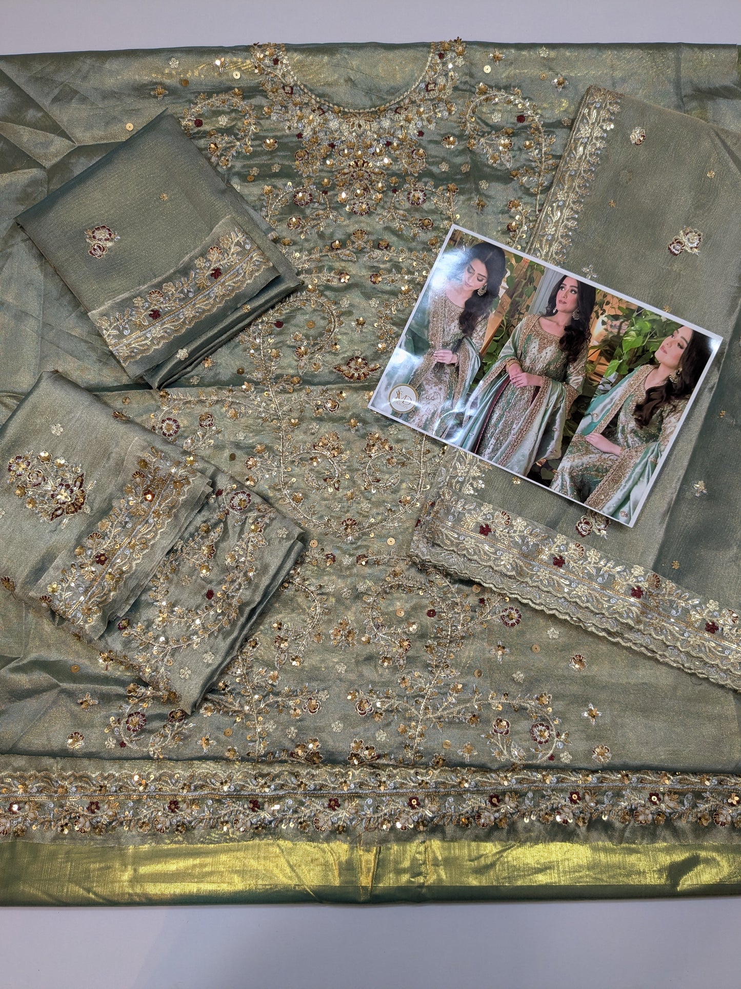 HARIS SHAKEEL SEA GREEN SHIMMERY HAND EMBELLISHED