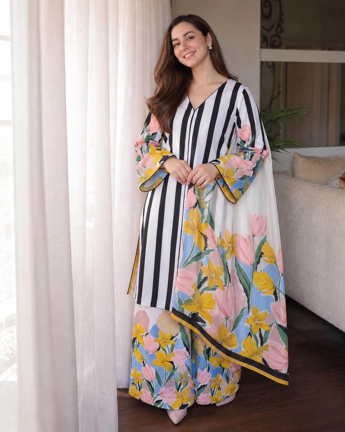 HANIA INSPIRED CHARMEUSE SILK DIGITAL PRINT 3PCS