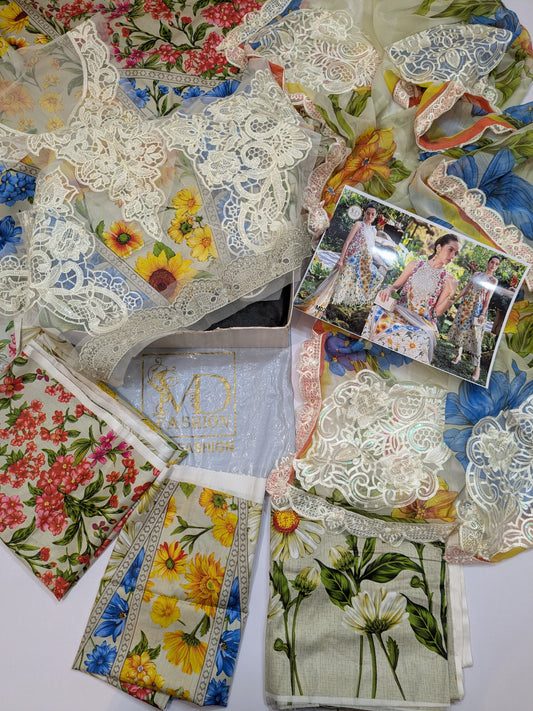 MARIA B SUNFLOWER BLUE 26 MPRINT LAWN